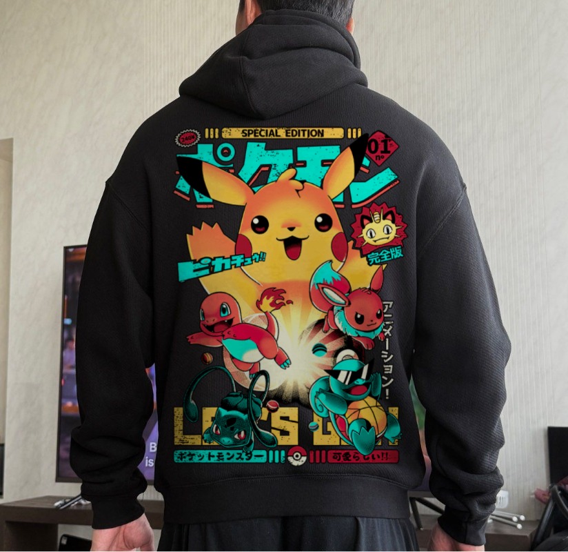 أسود المتضخم 4xl Pok É Mon لهب - مراجعة Y2K Winter Clothing وسعره