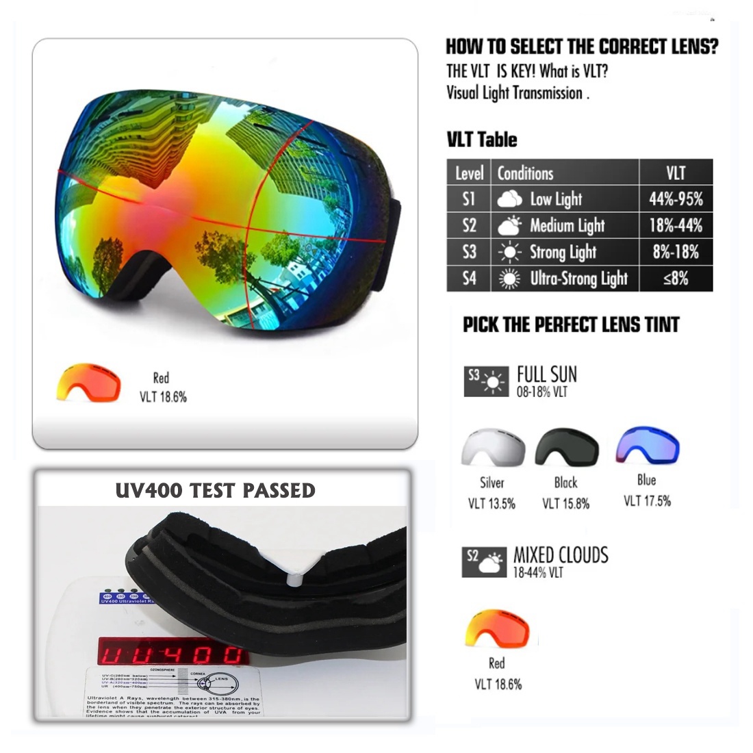 نظارات الثلج الرجال النساء في  - مراجعة Snow Goggle Uv وسعره